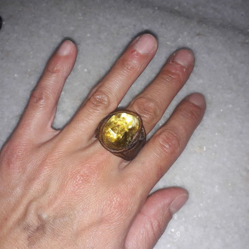 Vintage ring used, handmade leather with semi-precious stone