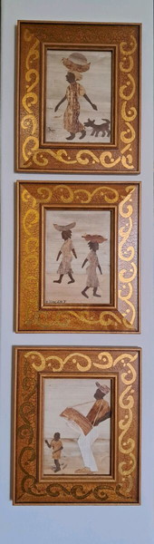 Vintage 3 χειροποίητοι πίνακες του Nzibou Brown από την Καραϊβική του 1990