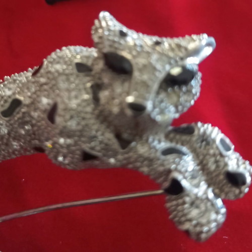 Faux Silver Panther Brooch like new, rhinestones, Art Deco style