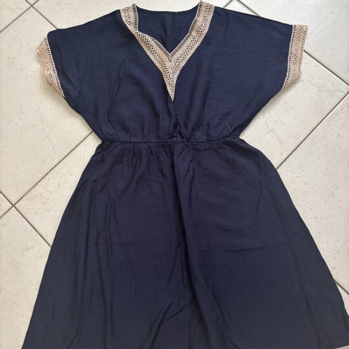 Summer dress blue with beige crochet detail, like new