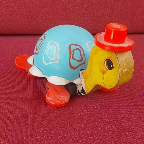 Fisher Price Turtle Toy 1970 Used Plastic and Wood