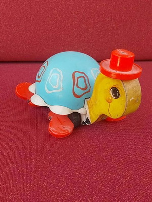 Fisher Price Turtle Toy 1970 Used Plastic and Wood