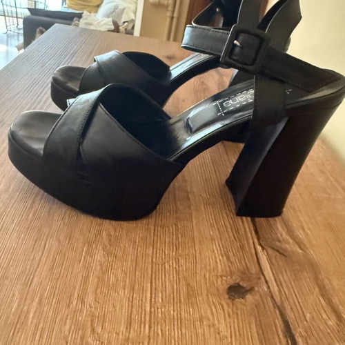 Pargiana leather high sandals handmade, size 38, black