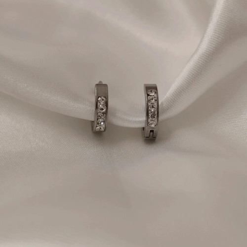 Steel earrings with rhinestones new, silver color