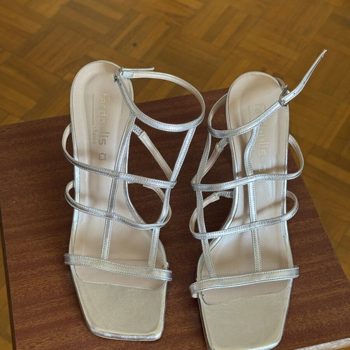 Fardoulis Silver Leather Sandals Size 39 New