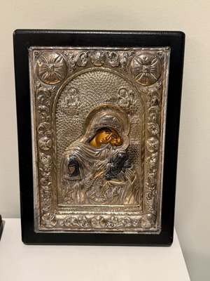 Panagia Glykofilousa icon used, 950 silver, detailed large