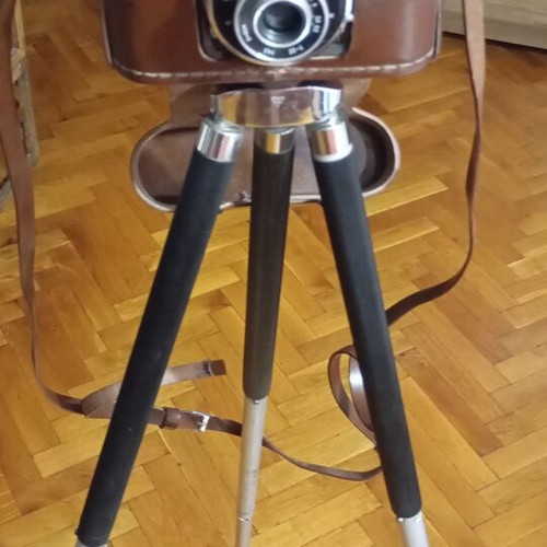 Retro Smena-4 camera used with leather case and tripod mount