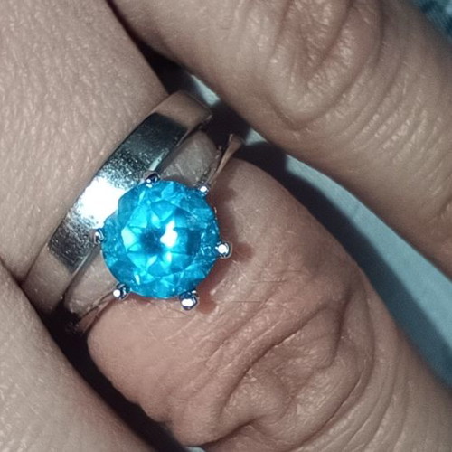 S925 Silver Solitaire Ring with Blue Zircon No6 Like New