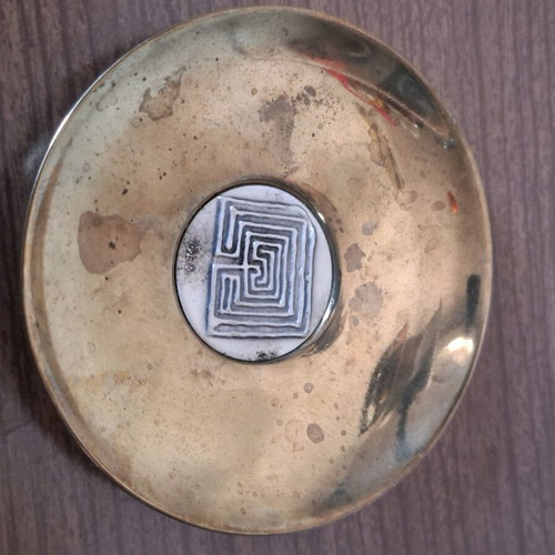 Ilias Lalaounis brass plate tray with sterling silver 925 inlay used