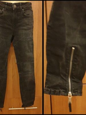 Zara black faded jeans size small skinny with ankle zips