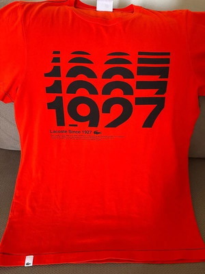 Lacoste T-shirt like new, size S, black and red