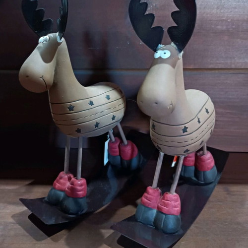 Vintage ceramic rocking reindeer set of 2 new