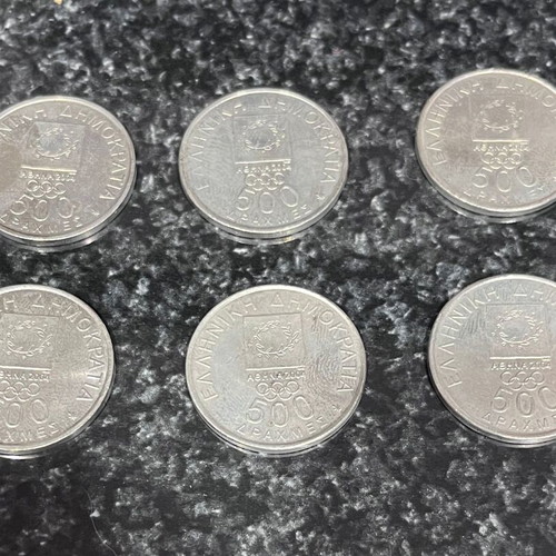 Set of 6 500 Drachma Coins Olympic Games Edition like new