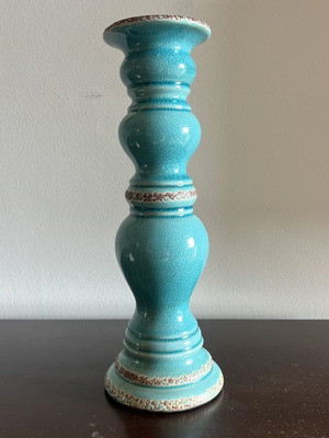Art et Lumière ceramic candlestick turquoise crackle glaze like new
