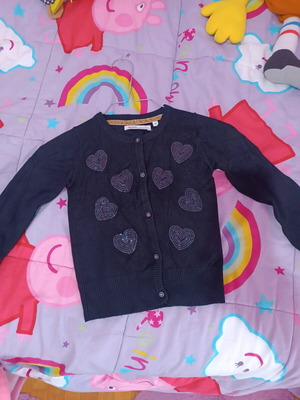 Emoi black children's cardigan with sequin hearts, used, size 3 years
