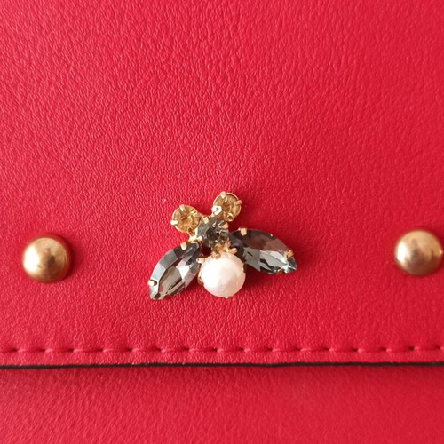 Stradivarius red clutch bag like new with pearls and decorative details