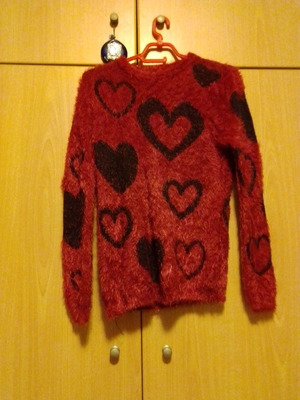 Red blouse with black hearts used, very soft and warm