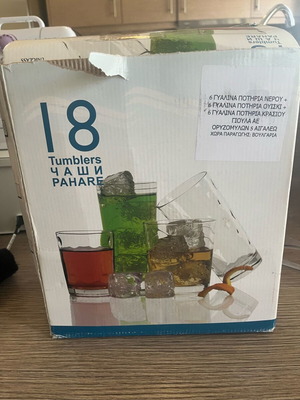 Water, wine and whiskey glasses new, pack of 18