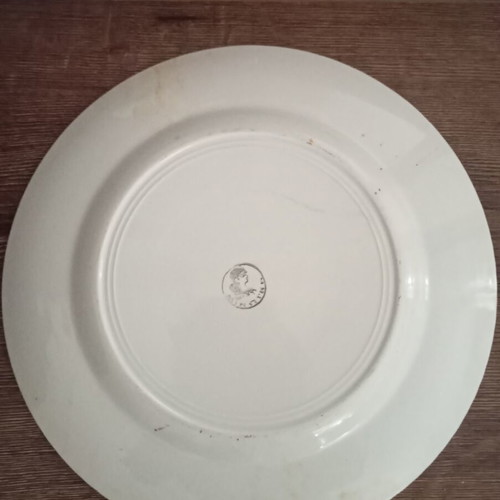 Vintage decorative plate with romantic couple and orange marble border used