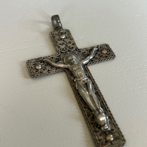 Handmade cross used with filigree decoration and crucifix Christ figure