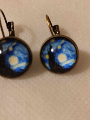 Bronze earrings with Van Gogh's "Starry Night" new