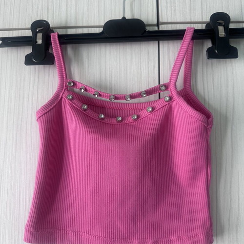 Pink girls' top with rhinestones used, size 5-6 years