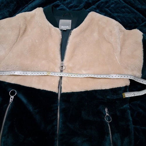 Bench Faux Fur Bomber jacket like new, emerald green and beige