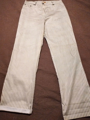 Striped summer pants Syran, white and beige, size L