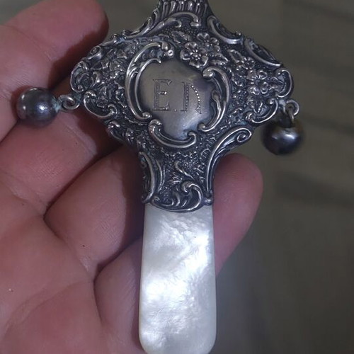 English silver whistle with mother-of-pearl circa 1900, used
