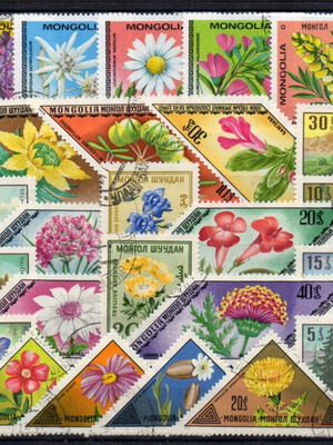 Mongolia stamps used, thematic with flowers