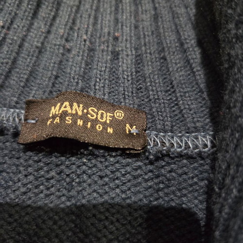 Knitted men's cardigan Medium dark blue like new with high collar