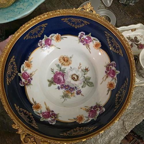 Vintage porcelain bowl Scherzer Bavaria with brass base like new