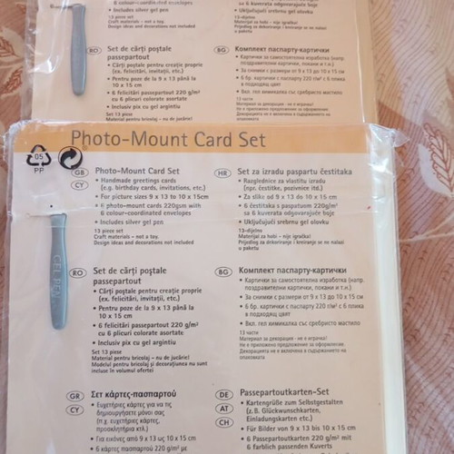 Card making set new, 13 pieces with photo mounts and silver gel pen