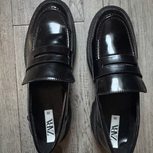 Zara black patent leather loafers size 38, chunky sole