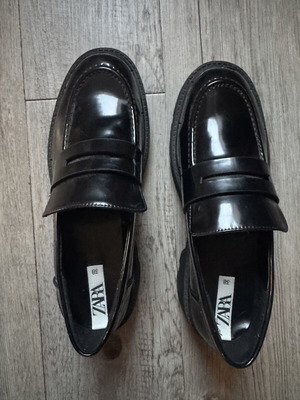Zara black patent leather loafers size 38, chunky sole
