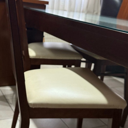 Dining set used with 6 chairs, beech wood, brown color