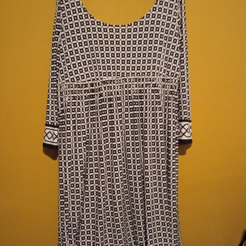 Next midi dress with elastic waist, black and white geometric pattern, UK 16 EUR 44