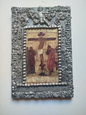 Crucifixion of Christ image new, handmade clay 20x30 cm