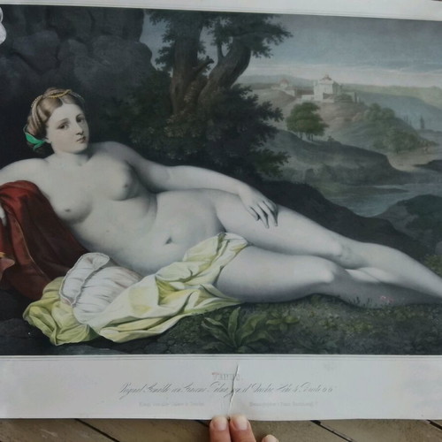 Chalcography The Resting Aphrodite 1850 hand-colored, used 60x43cm