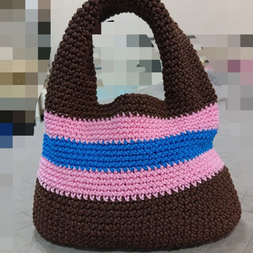 Handmade knitted handbag brown and pink