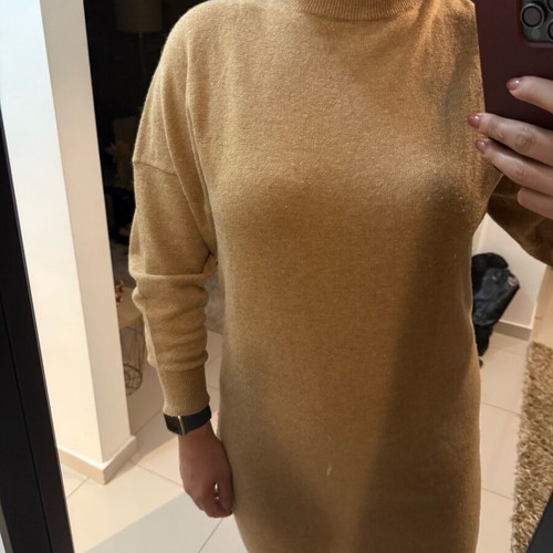 Wool dress used, oversized knit camel color, one size