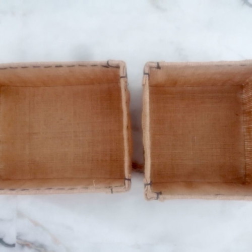 Handmade storage boxes 2 unused, wire and burlap