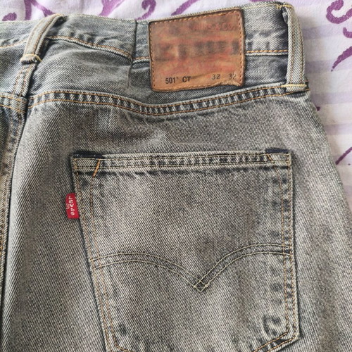 Vintage Levi’s 501 gray straight jeans with button fly, refurbished, size M