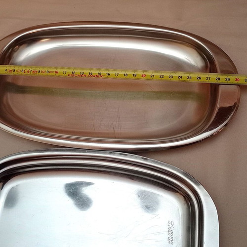 Stainless Steel Serving Trays used, set of 2, one Corona