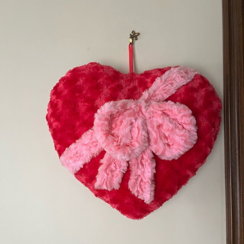 Heart pillow with bow like new, pink fuchsia
