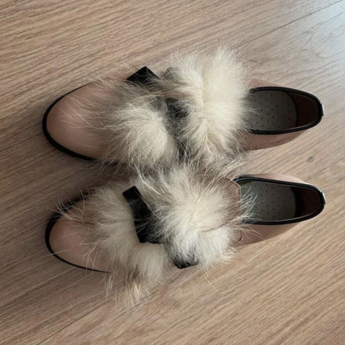 Pargiana leather loafers with fur and black sole like new, size 39, pink
