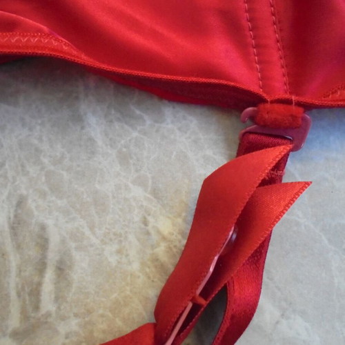 Filis red satin corset with garters, size 70C