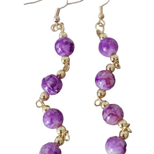 Earrings with purple and gold beads, new, stainless steel