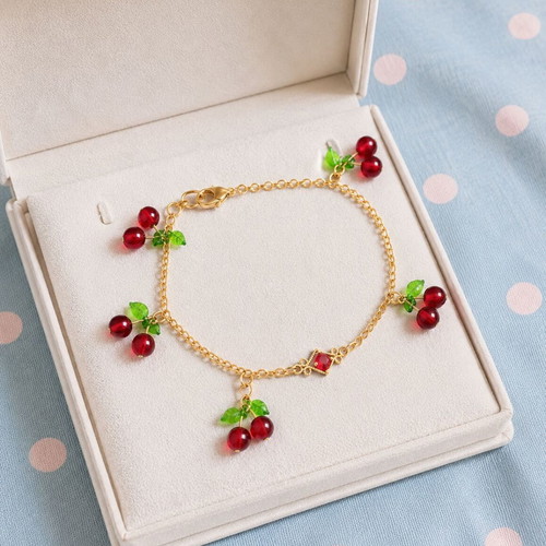 Sweet Cherries Handmade Asymmetric Bracelet with Cherry Charms new