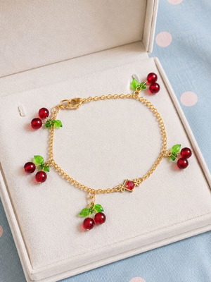 Sweet Cherries Handmade Asymmetric Bracelet with Cherry Charms new